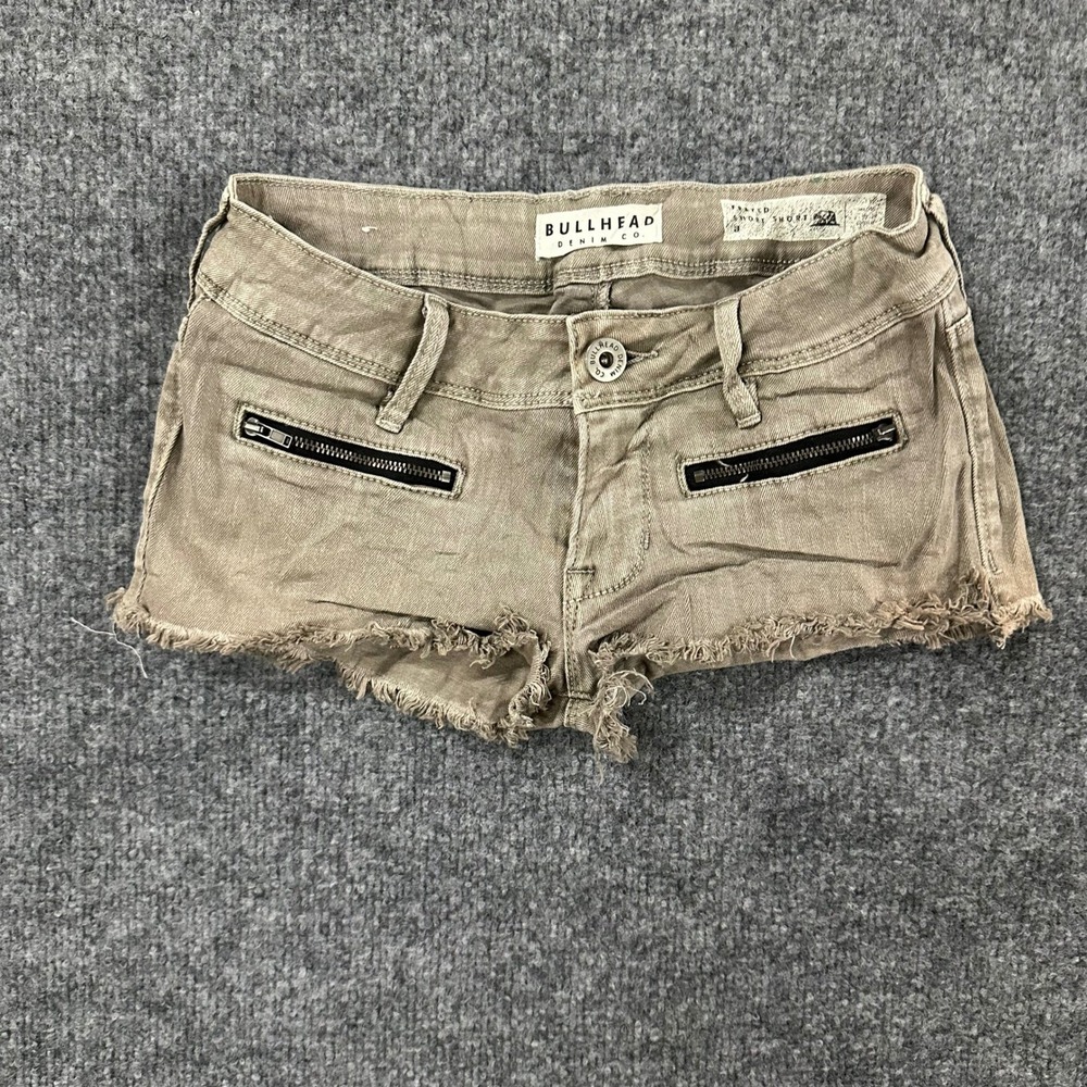 Bullhead Shorts Womens Size 1 Tan Frayed Short Short Low Rise Zipper Detail